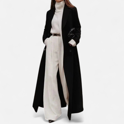 Damen langer eleganter Wintermantel, stilvoller Mantel für kalte Tage und festliche Anlässe