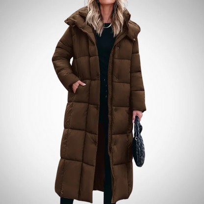 Damen langer gesteppter Wintermantel mit elegantem Design für warme und stilvolle Wintertage