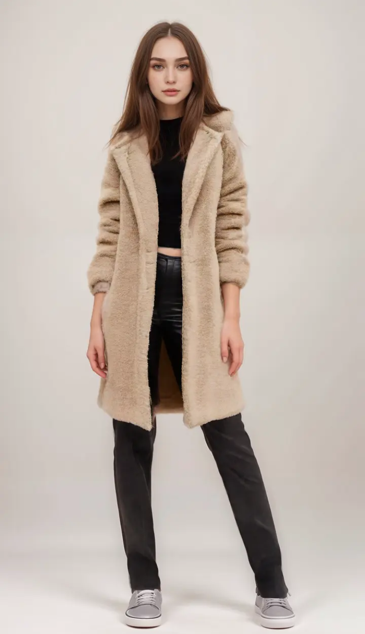 Damen langer Plüschmantel mit elegantem und warmem Design