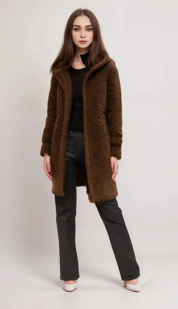 Damen langer Plüschmantel mit elegantem und warmem Design