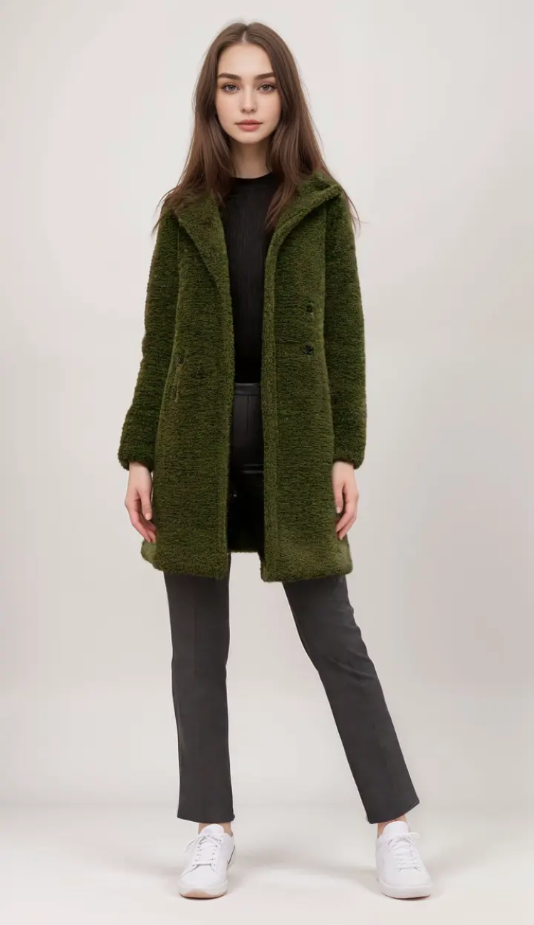 Damen langer Plüschmantel mit elegantem und warmem Design