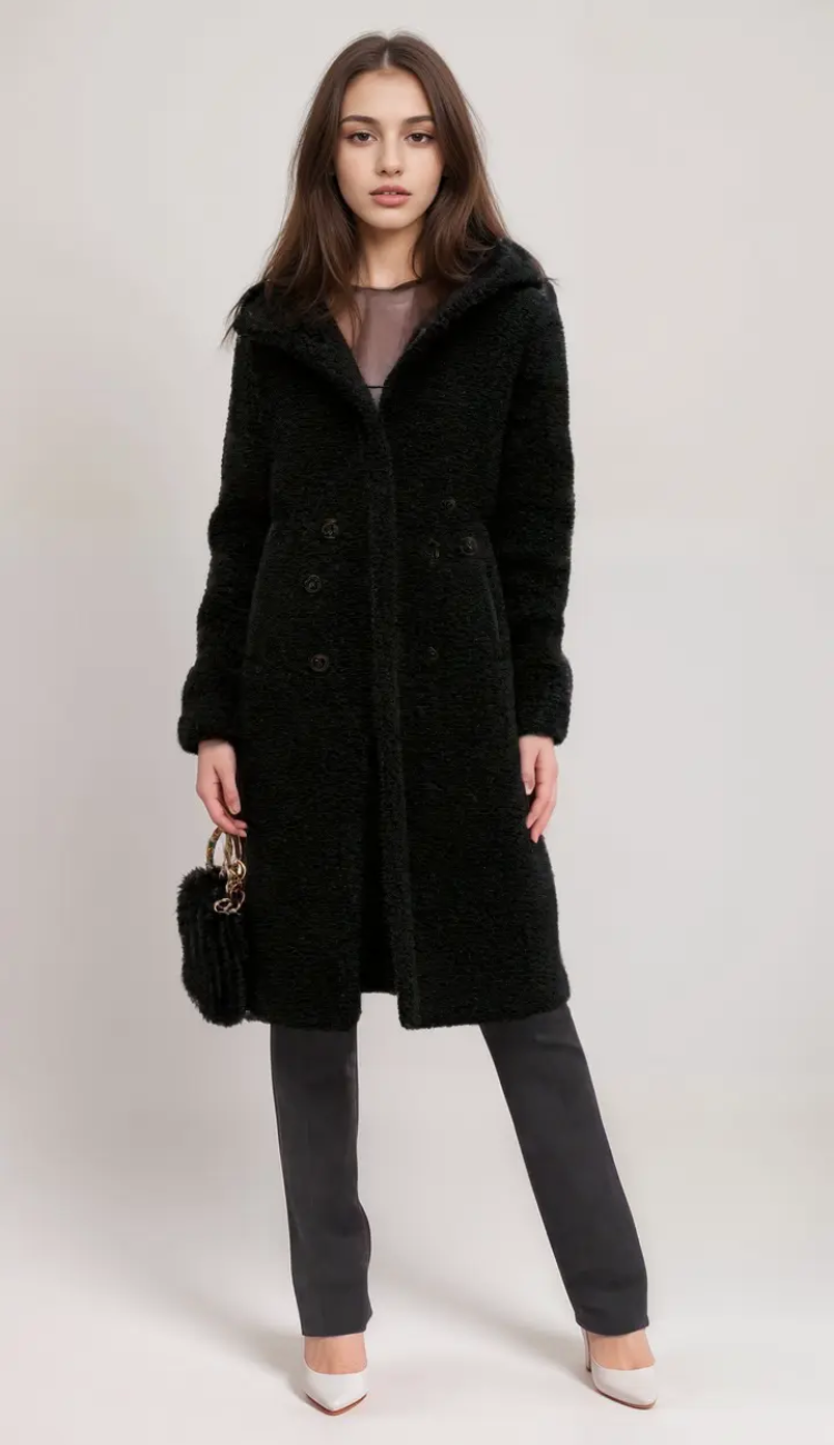 Damen langer Plüschmantel mit elegantem und warmem Design