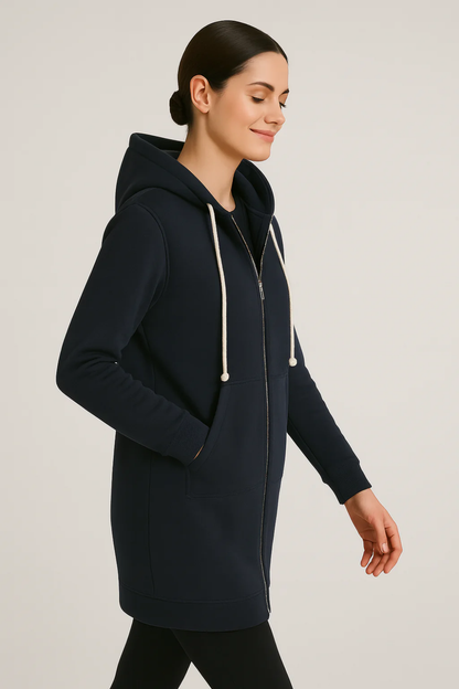 Damen langer warmer Hoodie, ideal für kalte Tage und gemütliche Freizeitmomente