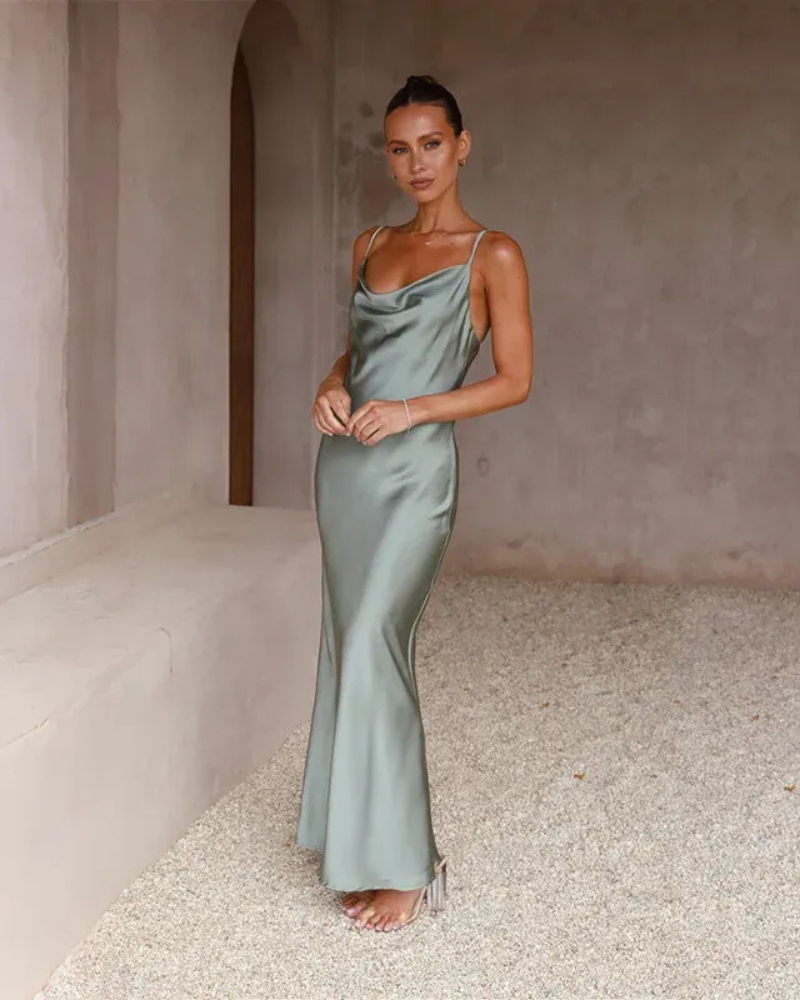  Damen langes elegantes Kleid für Hochzeitsgäste – stilvoll und bequem für feierliche Anlässe.