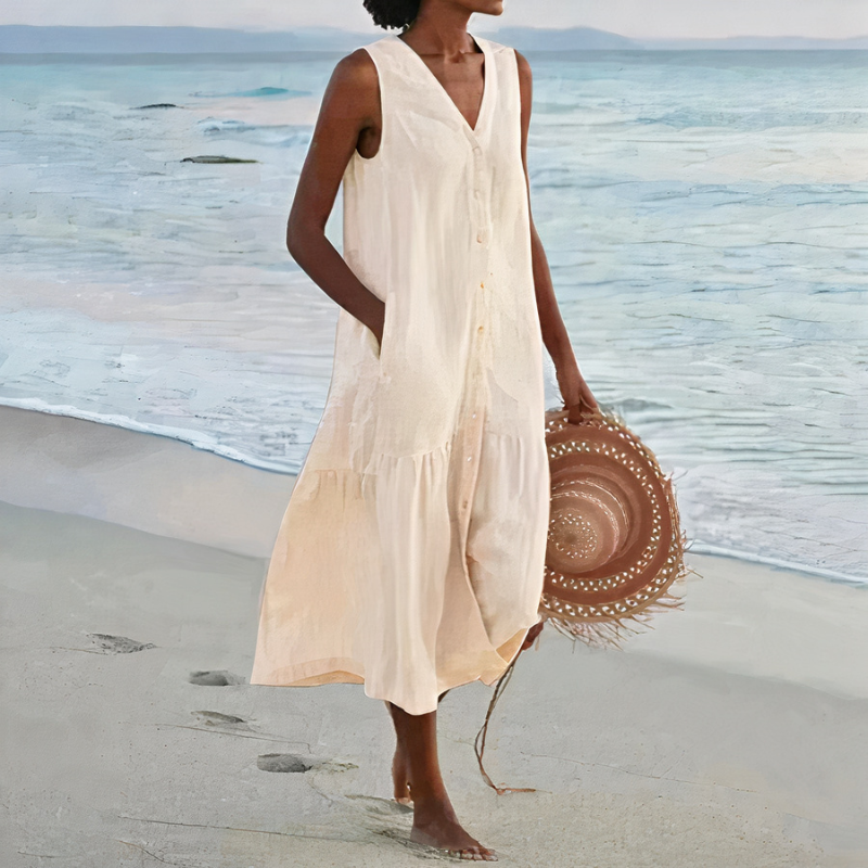 Damen luftiges ärmelloses Strandkleid für leichte, sommerliche Strand-Looks