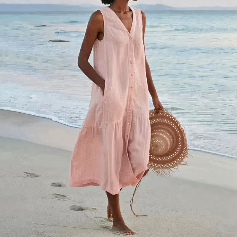 Damen luftiges ärmelloses Strandkleid für leichte, sommerliche Strand-Looks