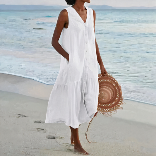 Damen luftiges ärmelloses Strandkleid für leichte, sommerliche Strand-Looks