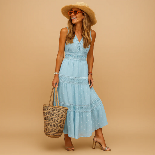 Damen luftiges Boho-Sommerkleid mit lockerer Silhouette für sommerliche Outfits.

