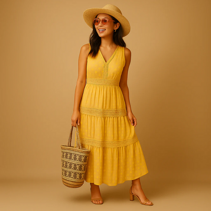 Damen luftiges Boho-Sommerkleid mit lockerer Silhouette für sommerliche Outfits.


