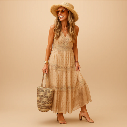 Damen luftiges Boho-Sommerkleid mit lockerer Silhouette für sommerliche Outfits.

