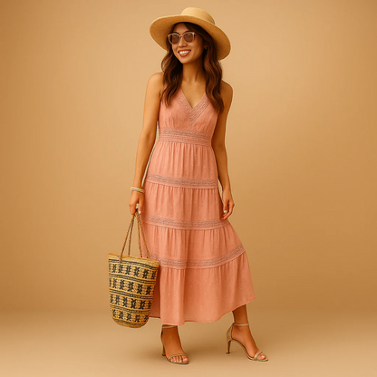 Damen luftiges Boho-Sommerkleid mit lockerer Silhouette für sommerliche Outfits.

