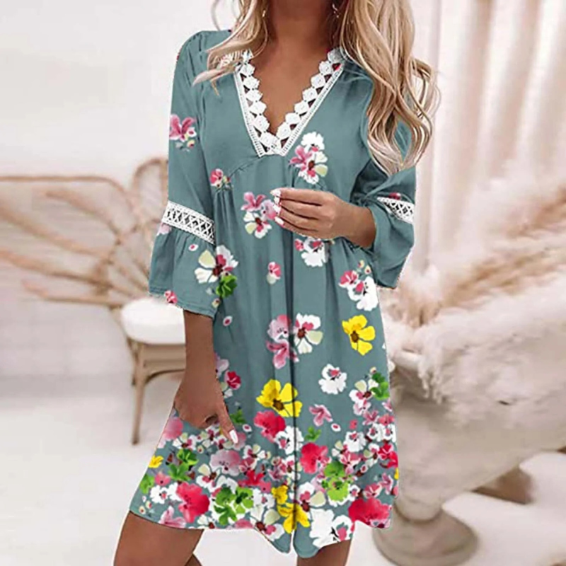 Damen luftiges Boho-Sommerkleid in lockerer Passform für warme Sommertage