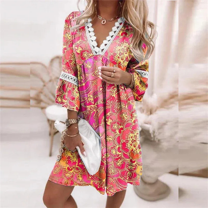 Damen luftiges Boho-Sommerkleid in lockerer Passform für warme Sommertage