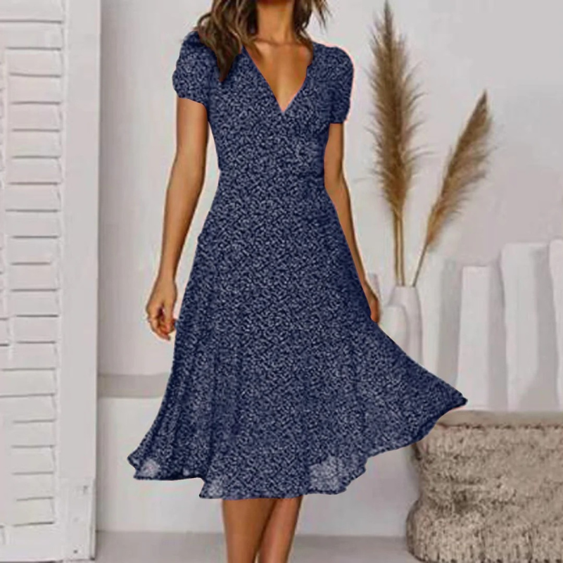 Luftiges Damen Sommerkleid im Midi-Schnitt mit floralen Mustern und leichtem Stoff für sommerlichen Tragekomfort