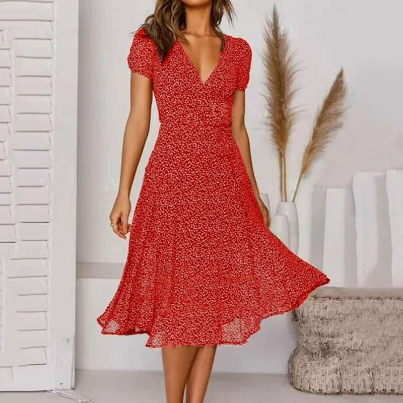 Luftiges Damen Sommerkleid im Midi-Schnitt mit floralen Mustern und leichtem Stoff für sommerlichen Tragekomfort