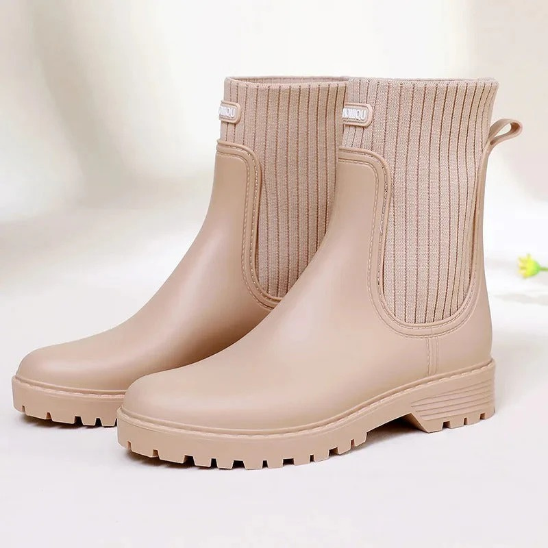 Damen luxuriöse wasserdichte Regenstiefel, stilvoll und bequem für nasses Wetter