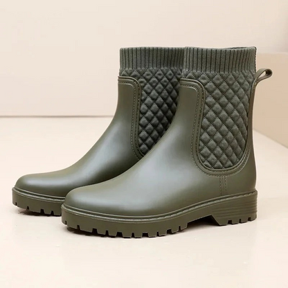 Damen luxuriöse wasserdichte Regenstiefel, stilvoll und bequem für nasses Wetter