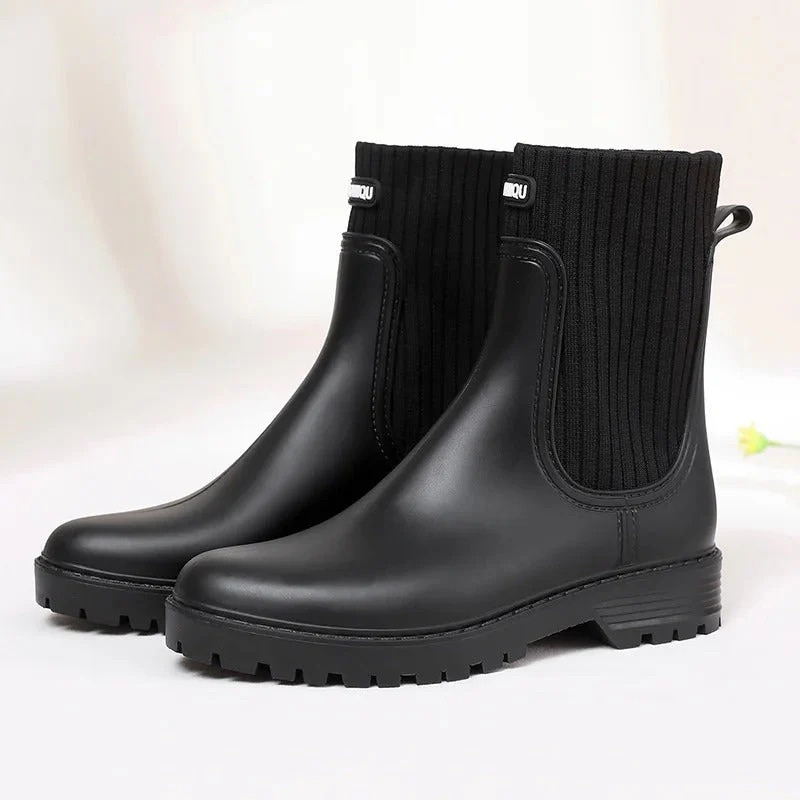 Damen luxuriöse wasserdichte Regenstiefel, stilvoll und bequem für nasses Wetter