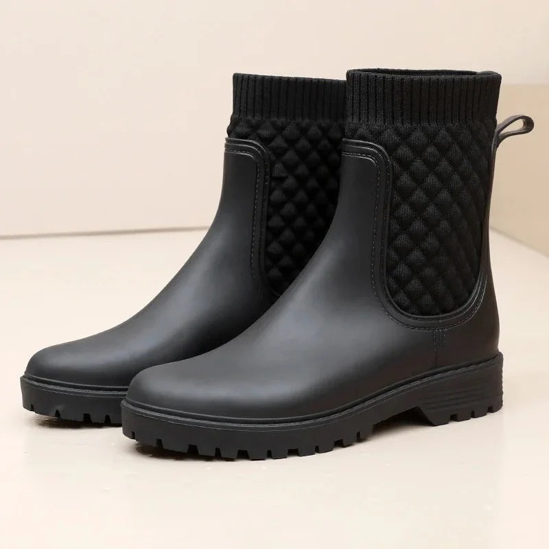 Damen luxuriöse wasserdichte Regenstiefel, stilvoll und bequem für nasses Wetter