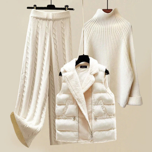 Damen luxuriöses dreiteiliges Pullover-Set für den Winter
