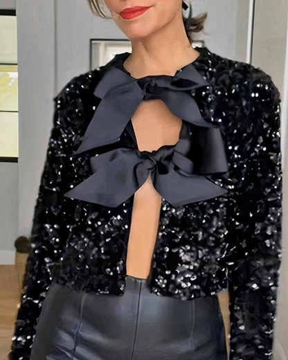 Damen modische Frontschleifen-Cardigan mit elegantem Schleifendetail