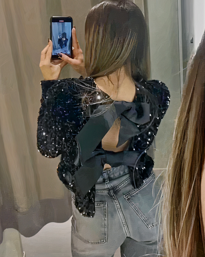 Damen modische Frontschleifen-Cardigan mit elegantem Schleifendetail