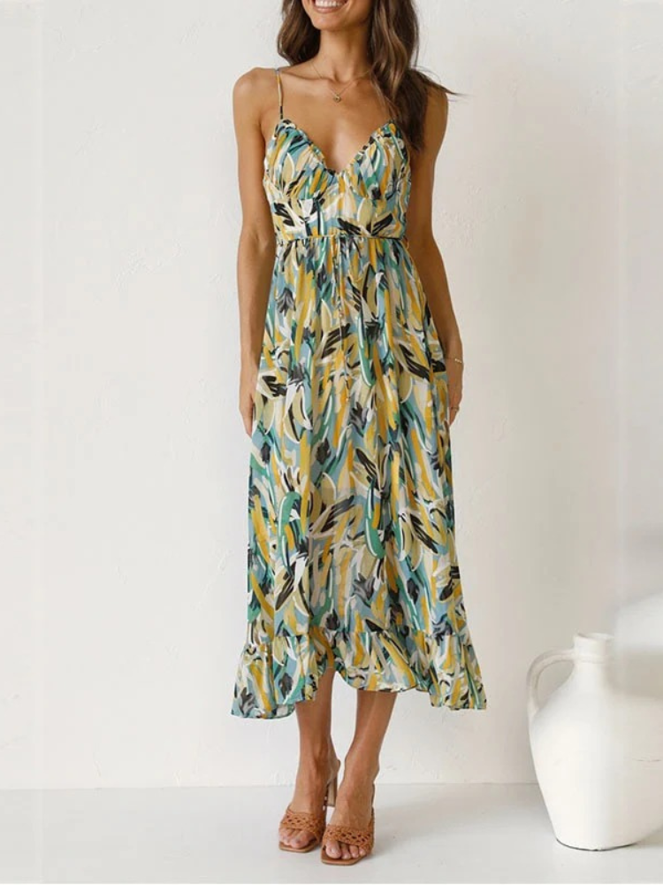 Damen modisches ärmelloses Sommerkleid in modernem Schnitt, ideal für warme Tage.