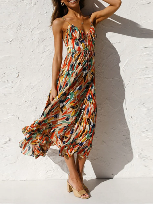 Damen modisches ärmelloses Sommerkleid in modernem Schnitt, ideal für warme Tage.