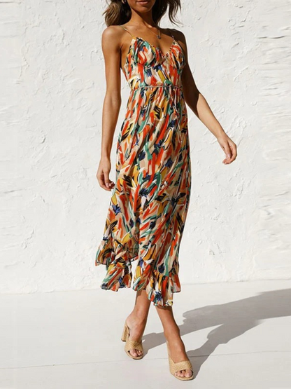 Damen modisches ärmelloses Sommerkleid in modernem Schnitt, ideal für warme Tage.