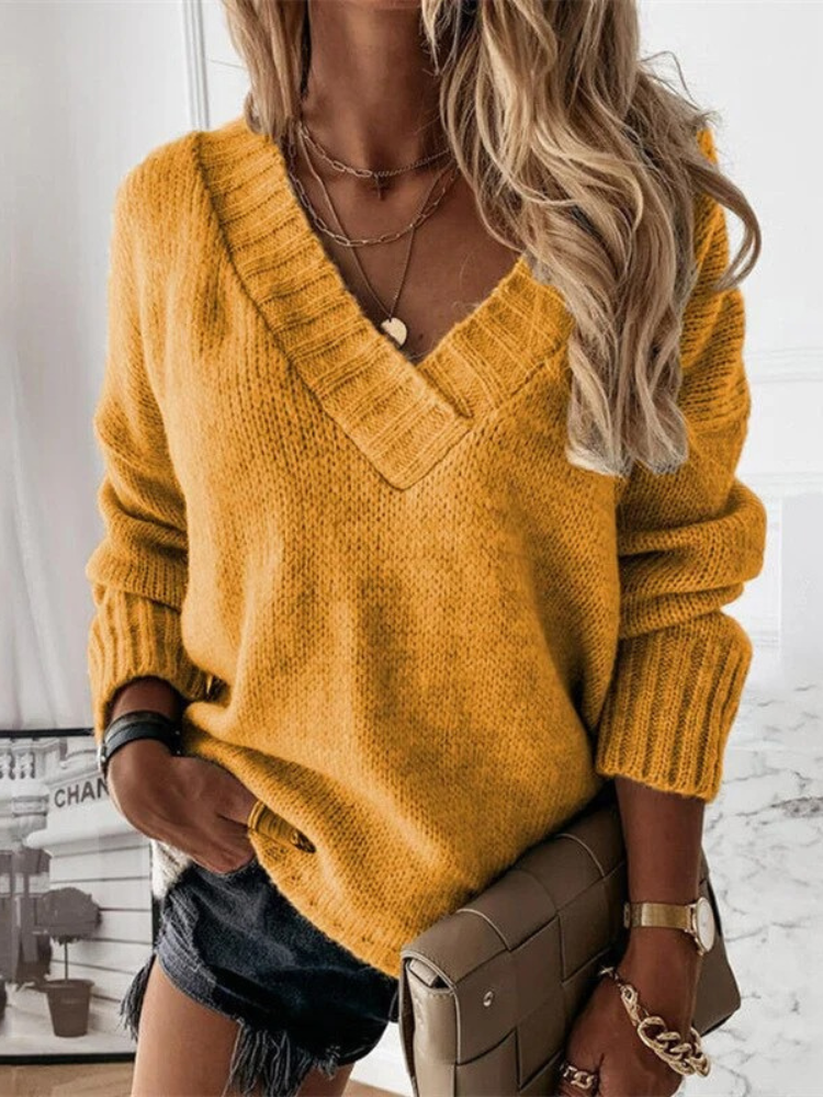 Damen Oversize-V-Ausschnitt-Pullover, lässig und bequem für Alltag und Freizeit