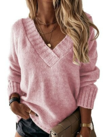 Damen Oversize-V-Ausschnitt-Pullover, lässig und bequem für Alltag und Freizeit