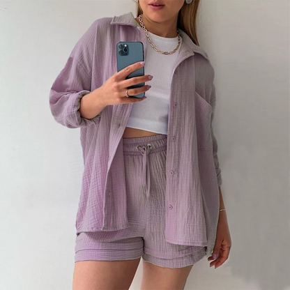 Damen oversized elegantes Lounge-Set in lockerem, stilvollem Design