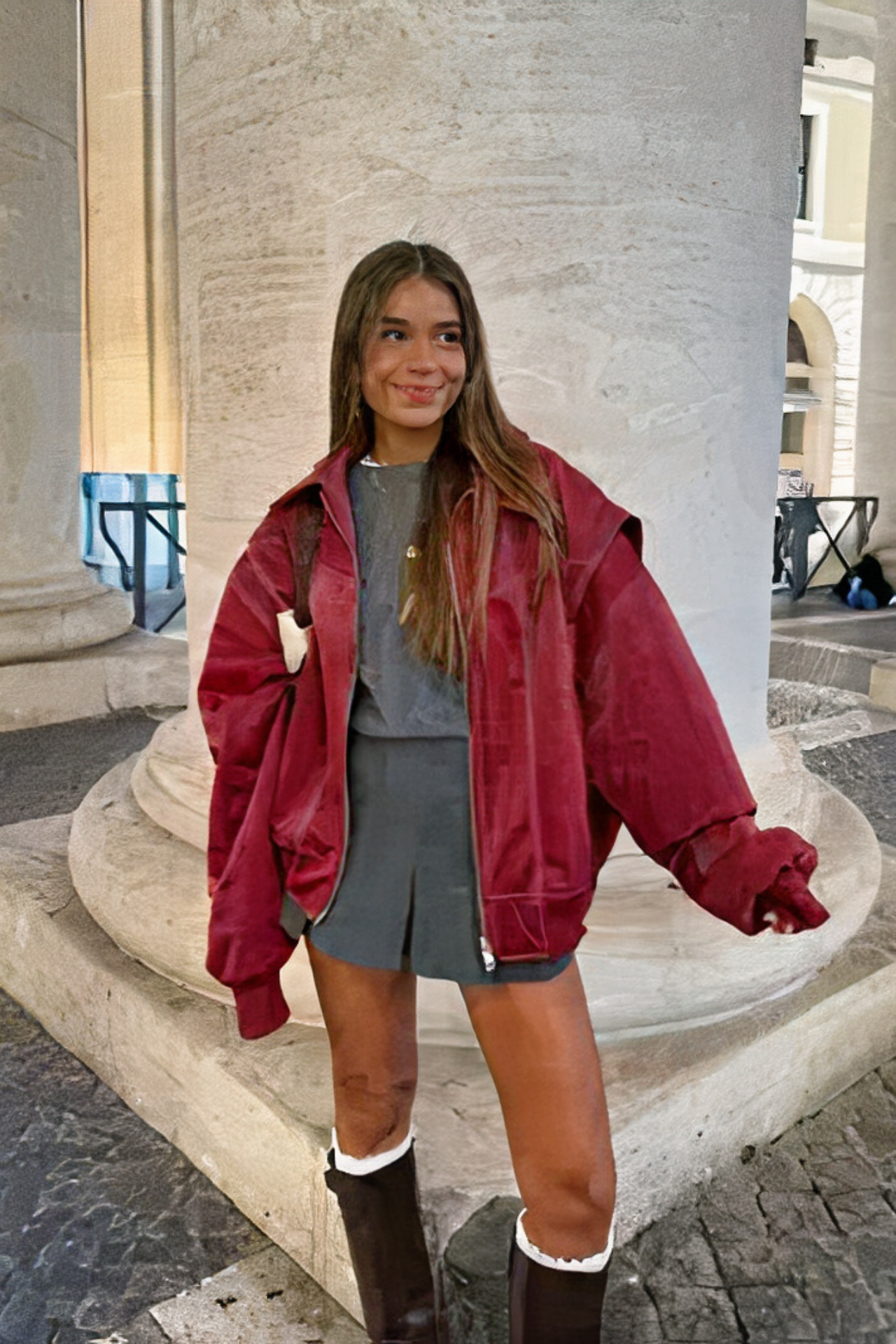Damen rote oversized Jacke im modernen und markanten Stil