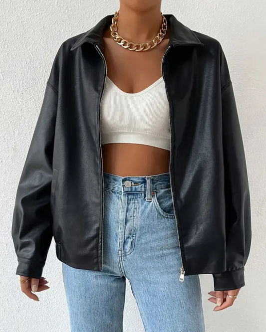 Damen schwarze trendige Jacke mit modernem Schnitt und vielseitigem Design