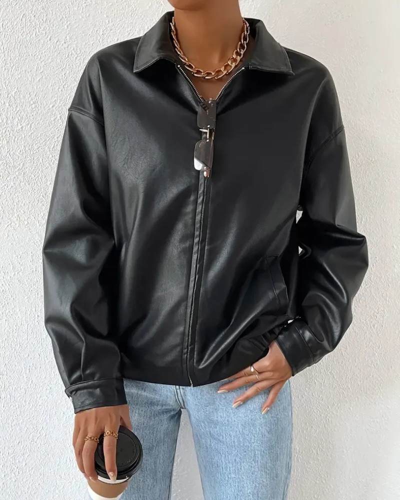 Damen schwarze trendige Jacke mit modernem Schnitt und vielseitigem Design