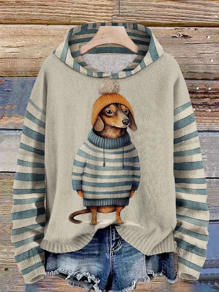Damen stilvoller Hoodie mit Hunde-Print, bequem und fröhlich für Alltag und Freizeit