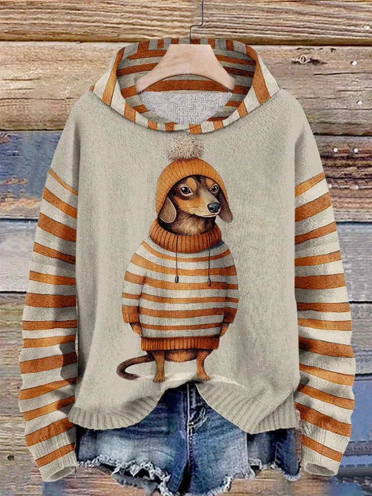 Damen stilvoller Hoodie mit Hunde-Print, bequem und fröhlich für Alltag und Freizeit