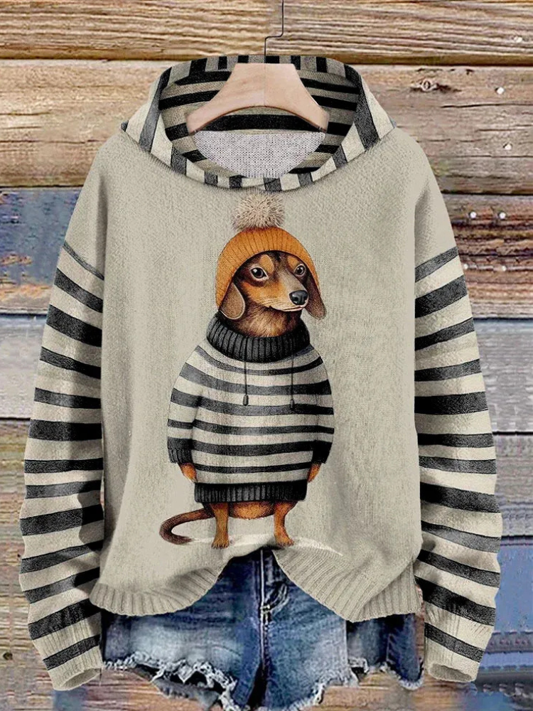 Damen stilvoller Hoodie mit Hunde-Print, bequem und fröhlich für Alltag und Freizeit