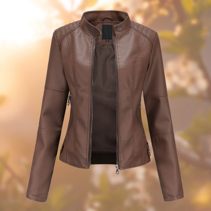 Damen stylische Bikerjacke mit modernem Schnitt und ausdrucksstarkem Design