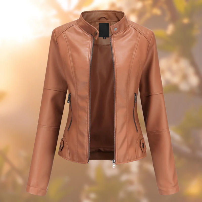 Damen stylische Bikerjacke mit modernem Schnitt und ausdrucksstarkem Design