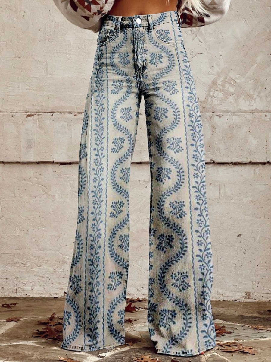 Damen stylische Jeanshose mit weitem Bein für moderne und vielseitige Looks
