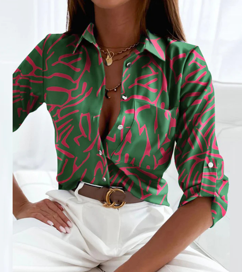  Damen stylische Langarmbluse in modernem Schnitt, geeignet für elegante Outfits im Alltag oder bei besonderen Anlässen.

