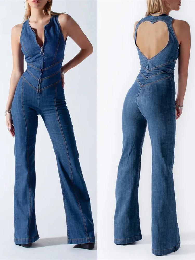 Damen stylischer Denim-Jumpsuit mit modernem Schnitt und praktischen Details für Alltag und Freizeit