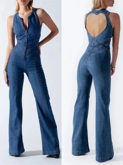 Damen stylischer Denim-Jumpsuit mit modernem Schnitt und praktischen Details für Alltag und Freizeit