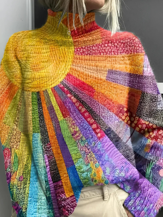 Damen stylischer Pullover mit Rollkragen, farbenfrohes Design für Alltag und Freizeit