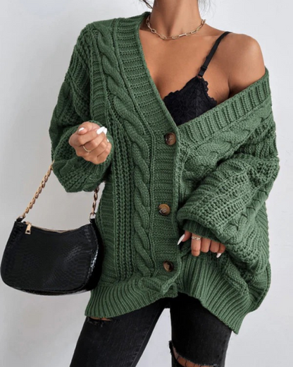 Damen stylischer Zopfstrick-Cardigan mit klassischem Muster und modernem Design