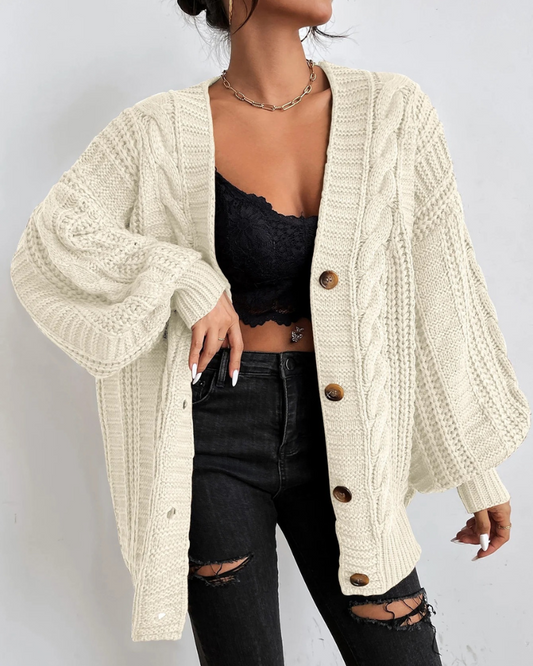 Damen stylischer Zopfstrick-Cardigan mit klassischem Muster und modernem Design
