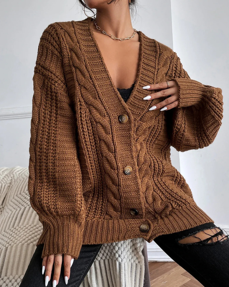 Damen stylischer Zopfstrick-Cardigan mit klassischem Muster und modernem Design