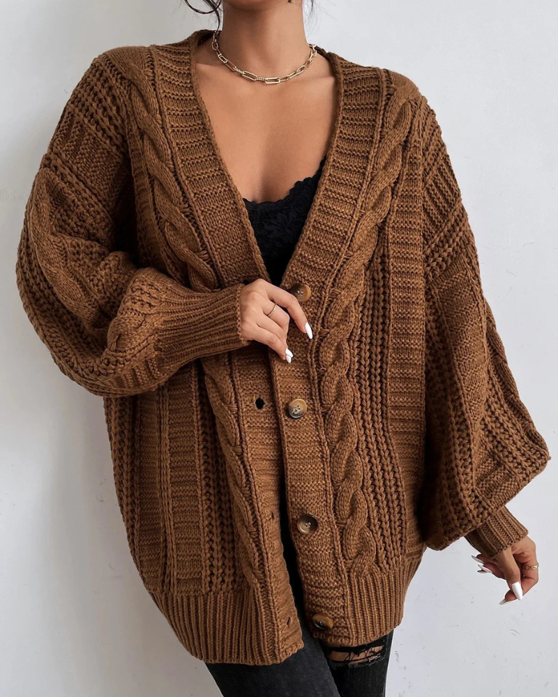 Damen stylischer Zopfstrick-Cardigan mit klassischem Muster und modernem Design