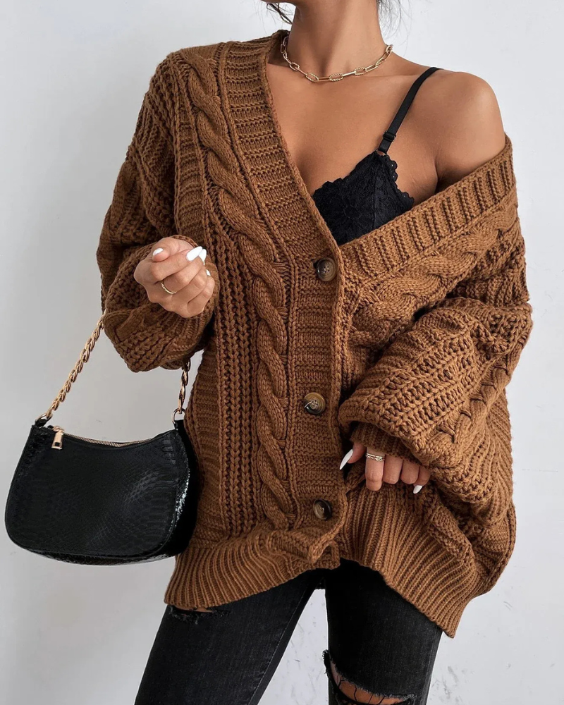 Damen stylischer Zopfstrick-Cardigan mit klassischem Muster und modernem Design